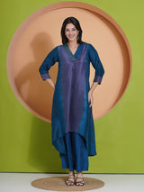 TEAL TITANIUM PEACOCK CUT KURTA SET