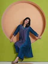 TEAL TITANIUM PEACOCK CUT KURTA SET