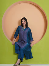 TEAL TITANIUM PEACOCK CUT KURTA SET