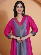 DUSKY ROSE PEACOCK CUT KURTA SET