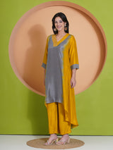 GOLDEN GREY PEACOCK CUT KURTA SET