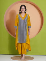 GOLDEN GREY PEACOCK CUT KURTA SET