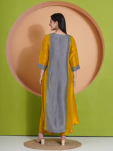 GOLDEN GREY PEACOCK CUT KURTA SET