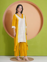 GOLDEN GLOW PEACOCK CUT KURTA SET
