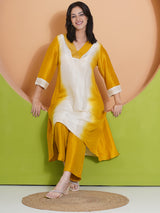 GOLDEN GLOW PEACOCK CUT KURTA SET