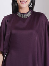 WINE WINGS ONE SIDE FLOW DRESS