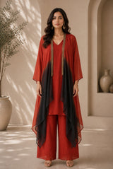 RUST RADIANCE CO-ORD WITH CAPE STYLE JACKET