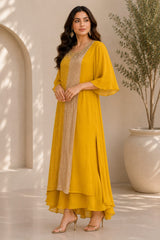 GOLDEN GLOW SEQUIN LAYERED A-LINE CAPE WITH GOWN