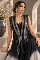 BLACK BRILLIANCE EMBROIDERED CAPE AND A-LINE FLARED GOWN