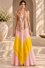 PEACH PATAKA EMBROIDERED CAPE AND A-LINE FLARED GOWN