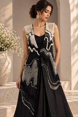 BLACK PEARL EMBROIDERED CAPE AND A-LINE FLARED GOWN