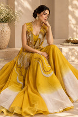 GOLDEN GLOW PEARL EMBROIDERED CAPE AND A-LINE FLARED GOWN