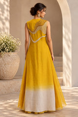 GOLDEN GLOW PEARL EMBROIDERED CAPE AND A-LINE FLARED GOWN