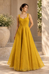 GOLDEN GLOW PEARL EMBROIDERED CAPE AND A-LINE FLARED GOWN
