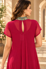 ROSE REEF JEWEL NECKLINE HANDKERCHIEF DRESS