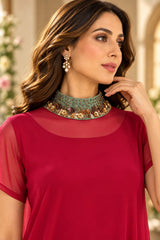 ROSE REEF JEWEL NECKLINE HANDKERCHIEF DRESS