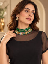 BLACK EMERALD JEWEL NECLINE HANDKERCHIEF DRESS