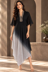 BLACK BRILLIANCE ASYMMETRIC DRAPE DRESS