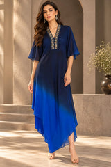 ROYAL RADIANCE ASYMMETRIC DRAPE DRESS
