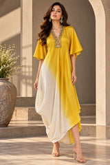 GOLDEN GLOW ASYMMETRIC DRAPE DRESS