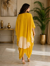 GOLDEN GLOW DHOTI DRAPE DRESS WITH FREE FALL FUSION EMBROIDER CAPE