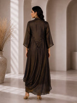 MIDNIGHT BRONZE REGAL DRAPE DRESS WITH STARLIT WORK CAPE
