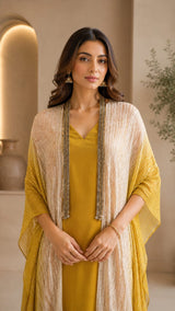 GOLDEN GLOW SEQUIN KAFTAN CAPE WITH DRESS