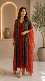 RUST RADIANCE SEQUIN KAFTAN CAPE WITH DRESS