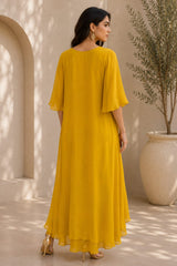 GOLDEN GLOW SEQUIN LAYERED A-LINE CAPE WITH GOWN
