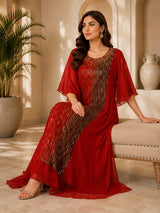 RUST RADIANCE SEQUIN LAYERED A-LINE CAPE WITH GOWN