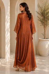 METALLIC BRONGE JEWEL DRAPE DRESS