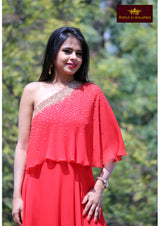 ANUSHKA LAUL IN RED ONE SHOULDER CAPE GOWN