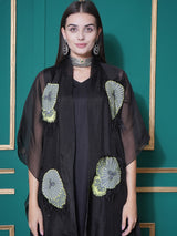 BLACK FETHER EDGE KAFTAN OVERLAY WITH CO-ORD SET
