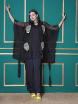 BLACK FETHER EDGE KAFTAN OVERLAY WITH CO-ORD SET