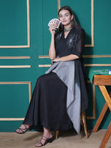 BLACK RADIANCE STATEMENT FLOWER EMBELISHED CAPE SET