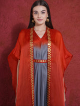 FLAME FALL DHOTI DRAPE WITH FREE FALL FLORAL EMBROIDER CAPE
