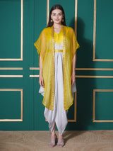 CITRINE CHARM DHOTI DRAPE WITH FREE FALL FLORAL EMBROIDER CAPE
