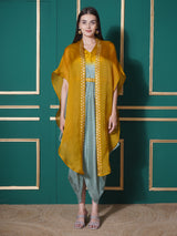 GOLDEN SAGE DHOTI DRAPE WITH FREE FALL FLORAL EMBROIDER CAPE