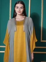 GOLDEN SAGE KAFTAN CAPE WITH DRESS