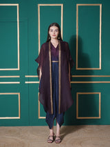 MIDNIGHT MERLOT DHOTI DRAPE WITH FREE FALL FUSION EMBROIDER CAPE