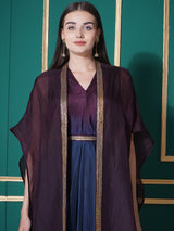 MIDNIGHT MERLOT DHOTI DRAPE WITH FREE FALL FUSION EMBROIDER CAPE