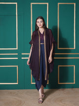 MIDNIGHT MERLOT DHOTI DRAPE WITH FREE FALL FUSION EMBROIDER CAPE