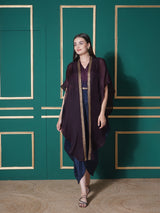 MIDNIGHT MERLOT DHOTI DRAPE WITH FREE FALL FUSION EMBROIDER CAPE