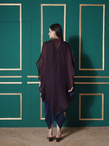 MIDNIGHT MERLOT DHOTI DRAPE WITH FREE FALL FUSION EMBROIDER CAPE