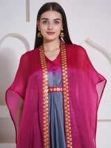 DUSKY ROSE DHOTI DRAPE WITH FREE FALL FLORAL EMBROIDER CAPE