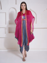 DUSKY ROSE DHOTI DRAPE WITH FREE FALL FLORAL EMBROIDER CAPE