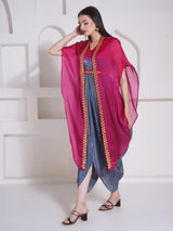 DUSKY ROSE DHOTI DRAPE WITH FREE FALL FLORAL EMBROIDER CAPE