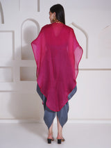 DUSKY ROSE DHOTI DRAPE WITH FREE FALL FLORAL EMBROIDER CAPE