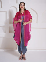 DUSKY ROSE DHOTI DRAPE WITH FREE FALL FUSION EMBROIDER CAPE