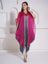DUSKY ROSE DHOTI DRAPE WITH FREE FALL FUSION EMBROIDER CAPE